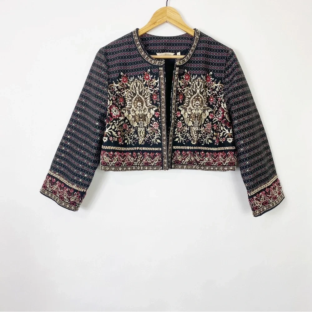 Soft Surroundings Embroidered Embellished Statement Jacket Bolero Fancy Boho M